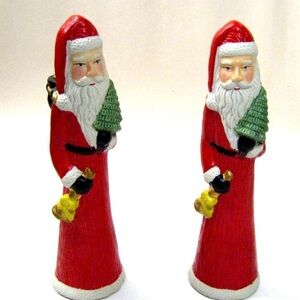 Hermitage Pottery Vintage Christmas Santa Taper Candle Holders 8 inch tall Red